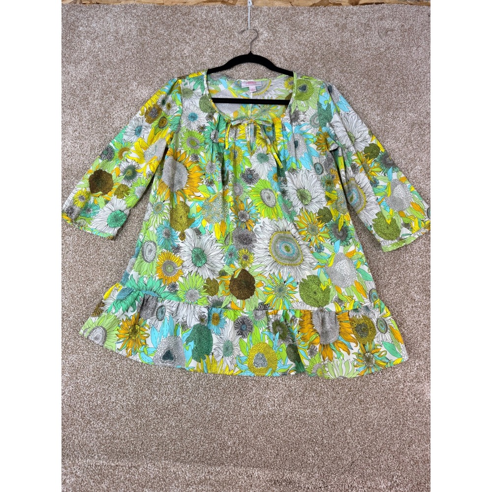 Liberty of London Floral Tunic Top Yellow Green Sunflower Mod Medium M Retro